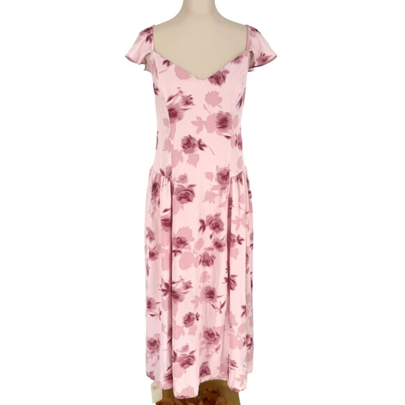 Abercrombie Fitch Pink Floral Maxi Dress XL Open Back Flutter Sleeve Slit Zipper - Picture 2 of 13